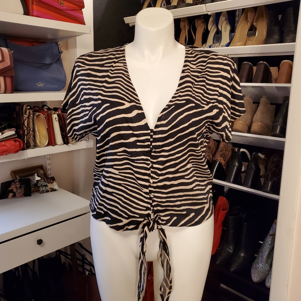 H&M Zebra Crop Top with Tie